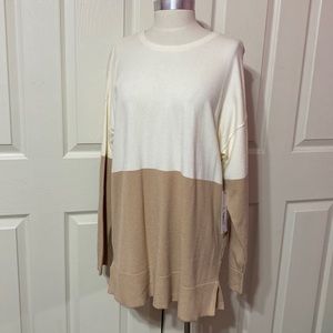 LIZ CLAIBORNE Womens Cream/Tan Color Block Pullover Tunic Sweater NWT Size M